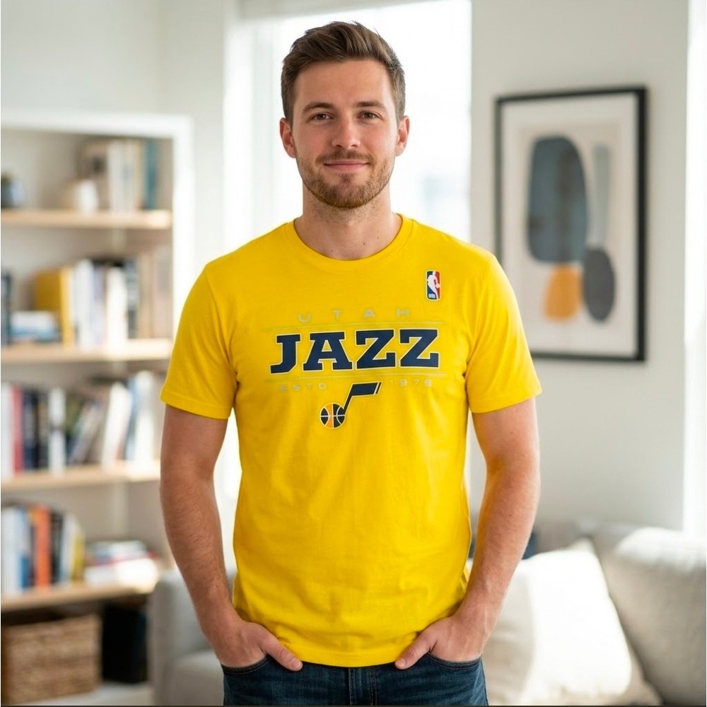 Utah Jazz NBA Basketball Mens T-Shirt Yellow Graphic Tee Stitched Logo 2XL New